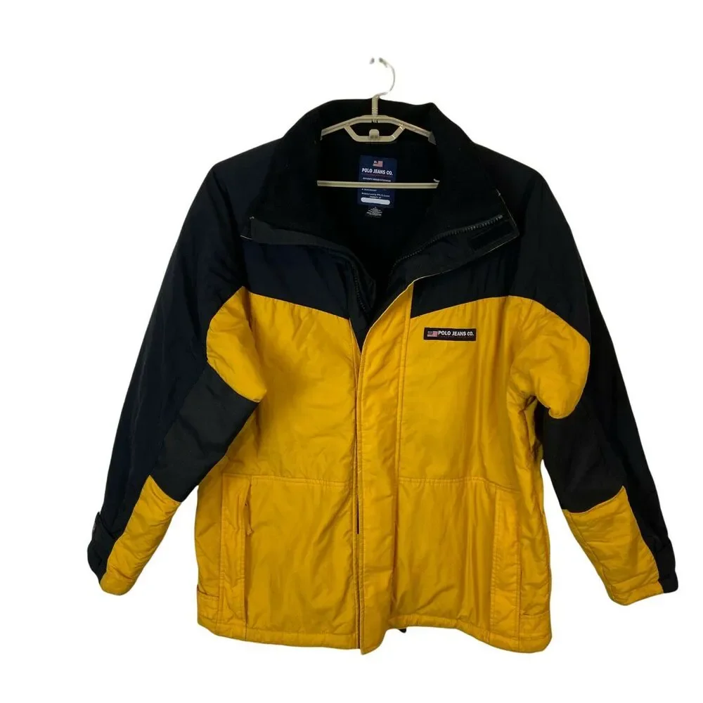 Polo Ralph Lauren Men's Yellow Black Windbreaker Jacket Size Large Vintage
